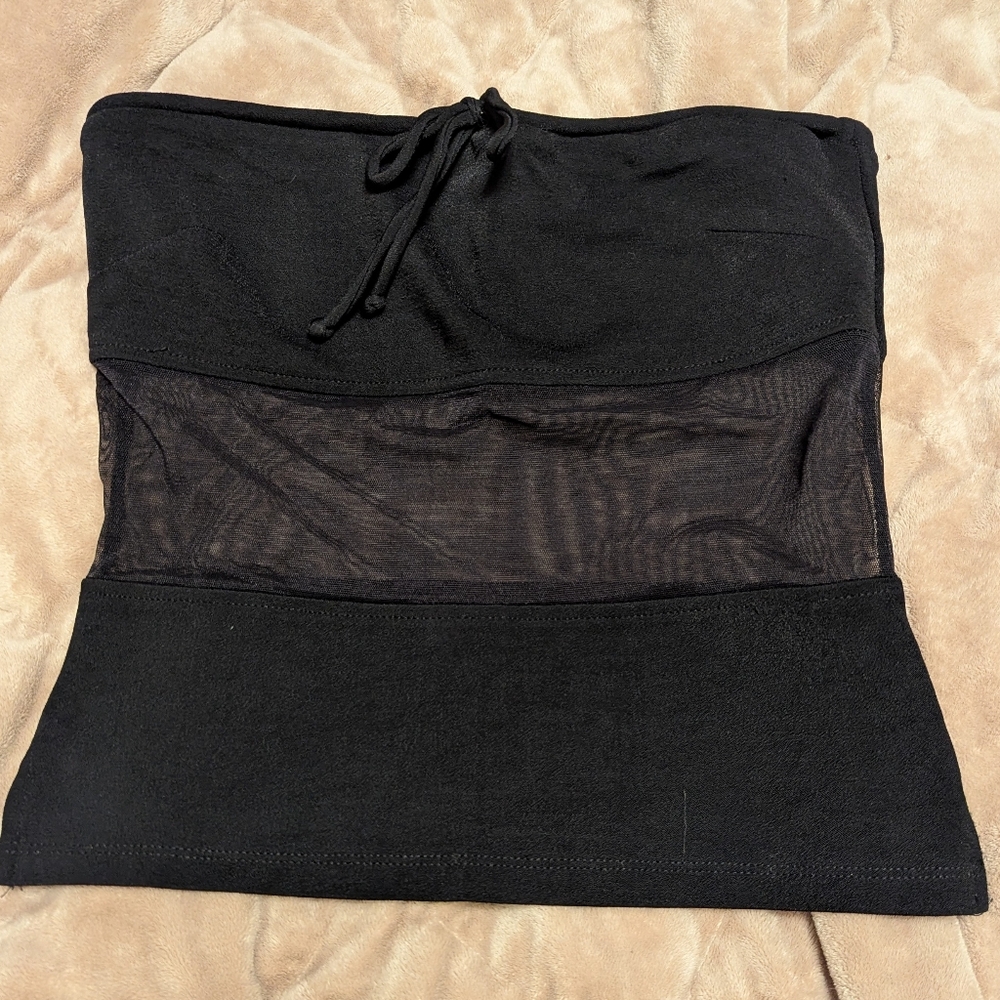 bebe Moda Black Strapless Sheer Panel Top Size M